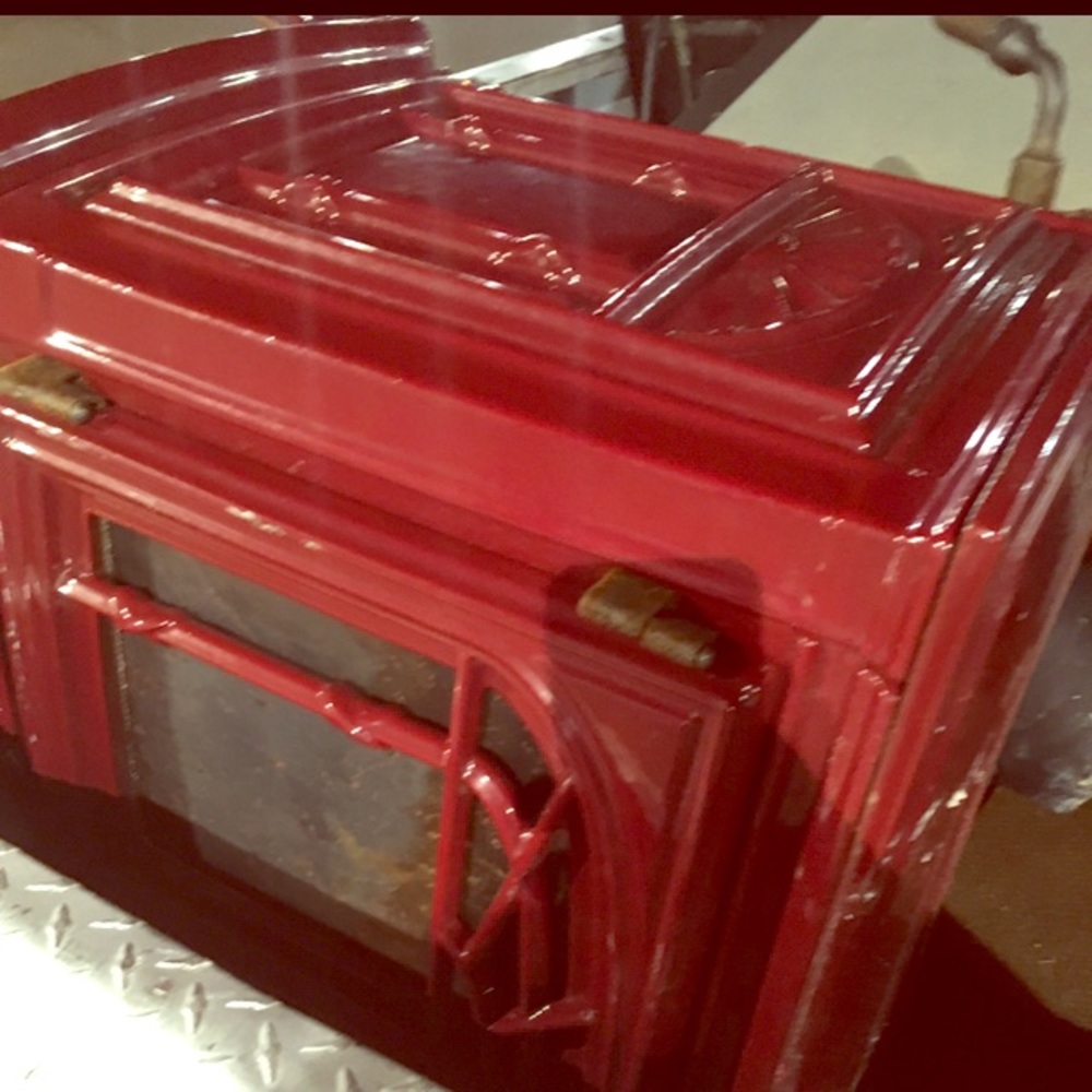 Red wood burning stove